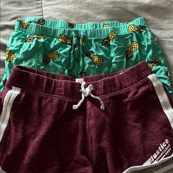 Justice Pants - Justice Maroon Drawstring Shorts with Turquoise Pineapple Shorts